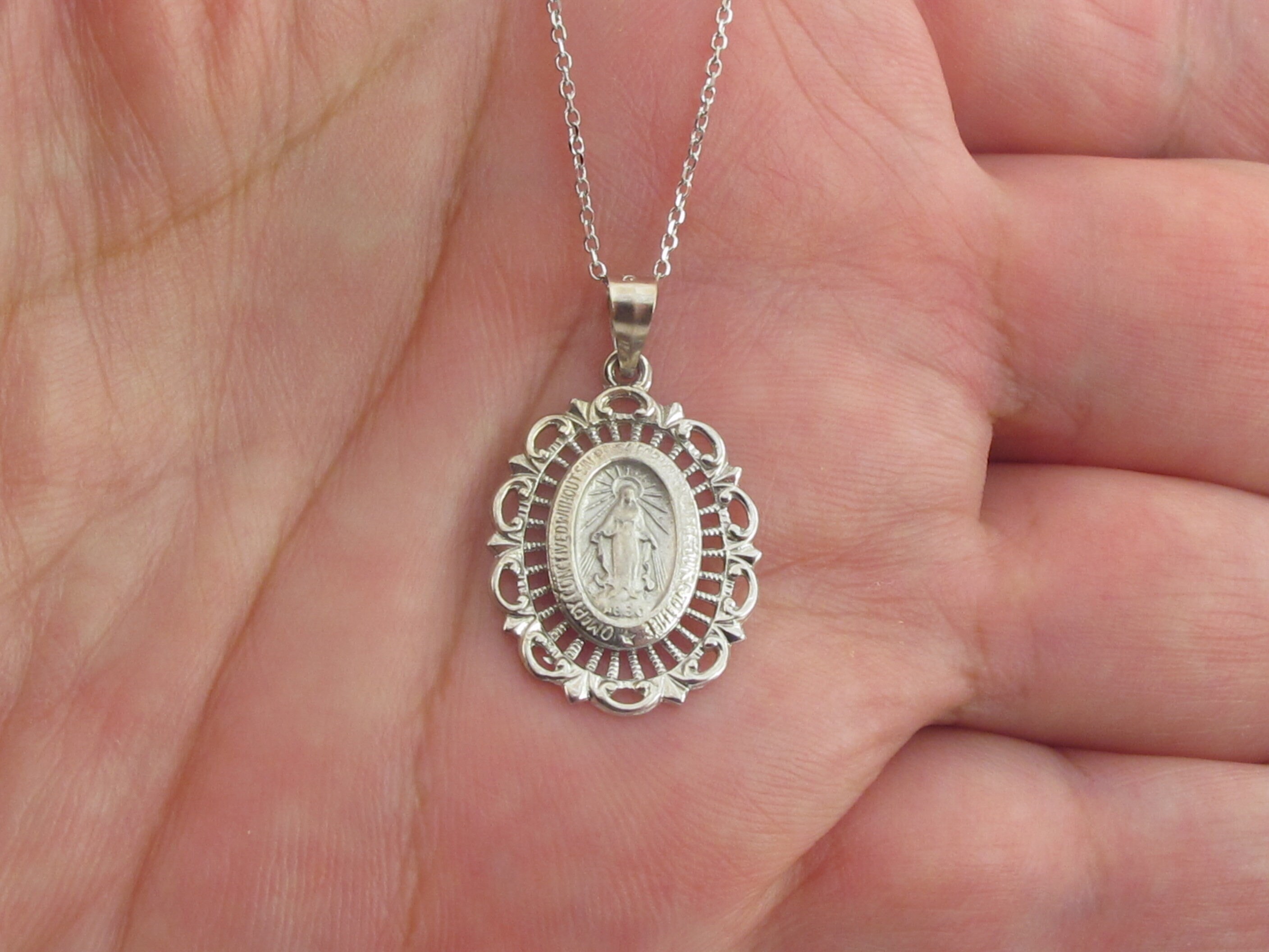 Real 14k Solid White Gold Virgin Mary 