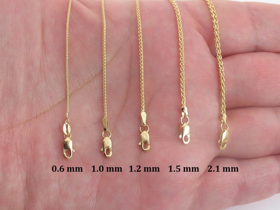 14k Solid Yellow Gold Wheat Chain Necklace 16 18 20 22 24 0.6 Mm to 2.1 Mm  Fancy Chain for Pendant -  Canada