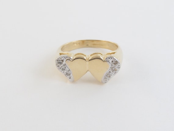 Diamond Double Heart Ring 14k Yellow Gold Great Gift for Birthday