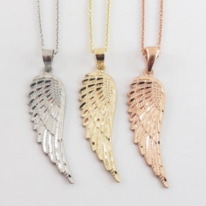 Solid 14k Yellow Gold Textured Angel Wing Charm Pendant Necklace Solid 14k Yellow Gold Textured Angel Wing Charm Pendant Necklace