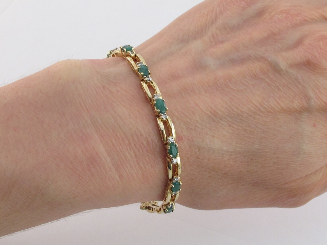 14k Yellow Gold Diamond And Emerald Tennis Bracelet | Etsy