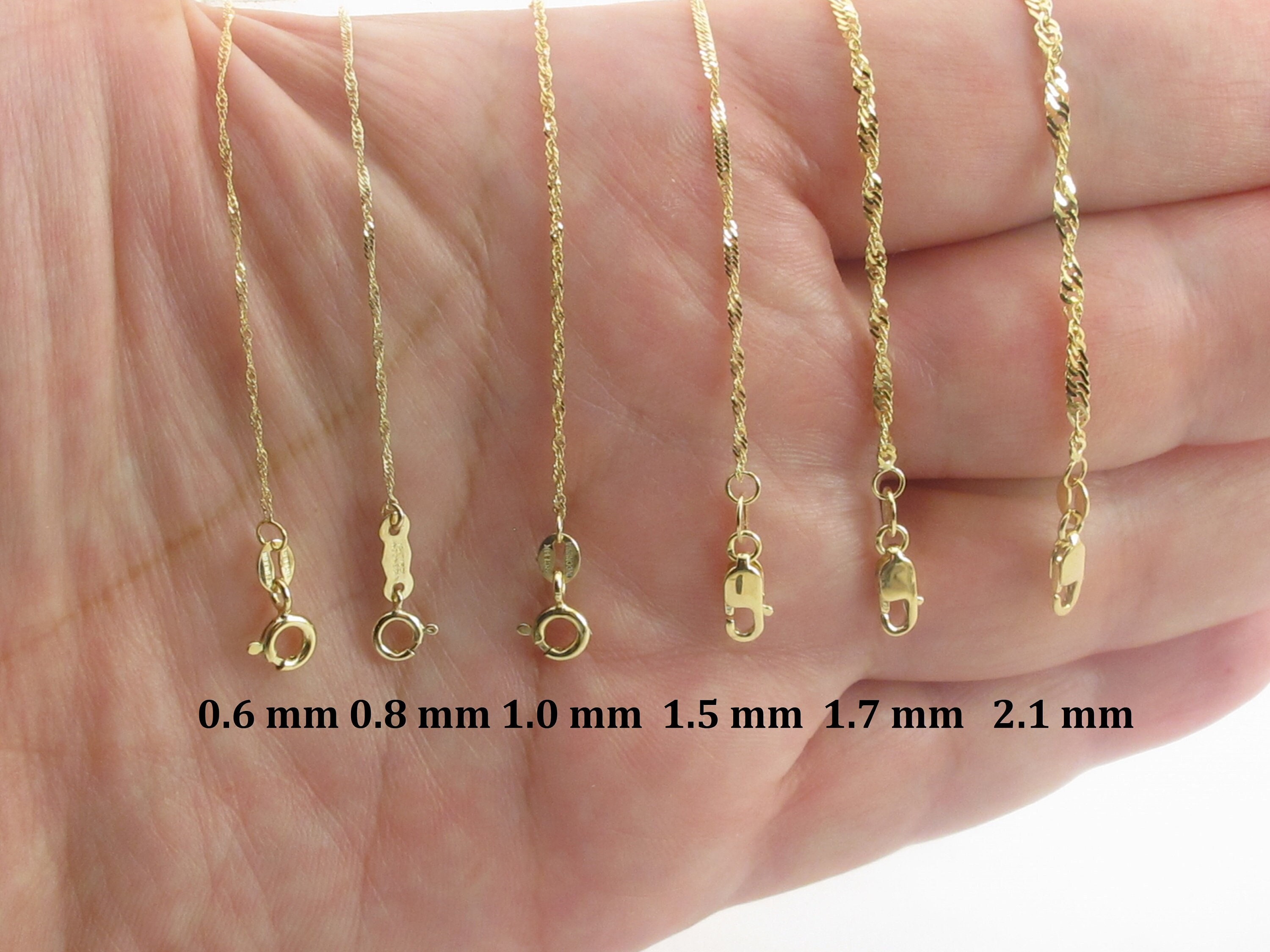 Singapore Chain 14k Yellow Gold Necklace 16, 18, 20, 22, 24 0.6 mm