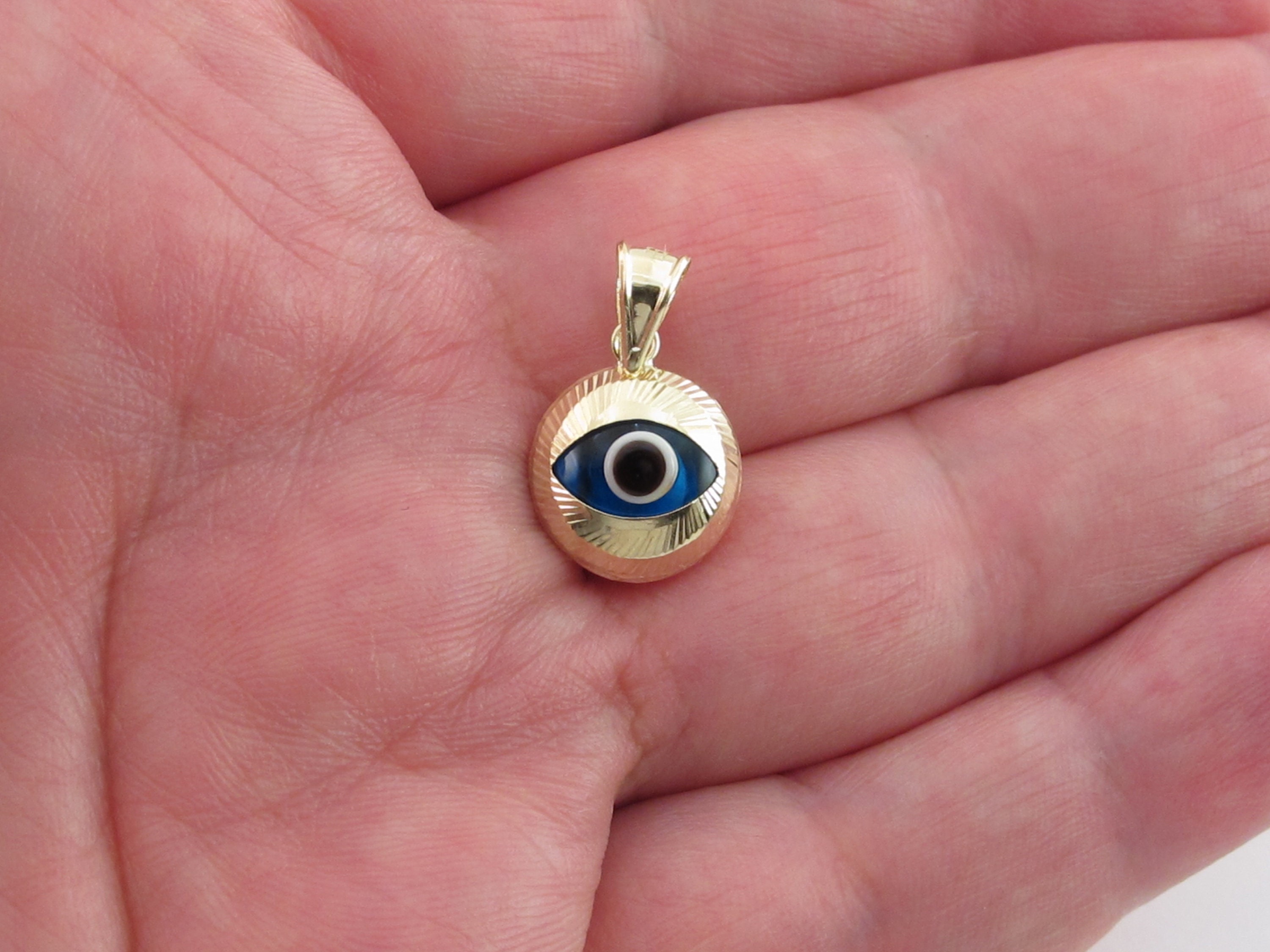 14K Gold Micro Pave Diamond Evil Eye Necklace Charm