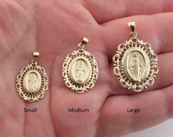 14k Solid Yellow Gold Virgin Mary Pendant Large size