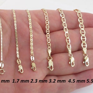 10k Solid Yellow Gold Mariner Anchor Link Chain 16",18",20", 22" 24" - 1.2 mm , 1.7 mm , 2.3 mm , 3.2 mm , 4.5 mm , 5.5 mm