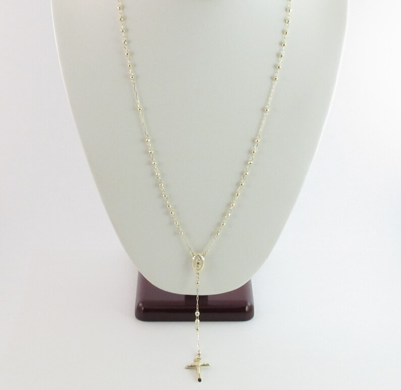Stainless Steel 18" Beaded Rosary Necklace With Virgin Mary Pendant & Cross - Unisex
