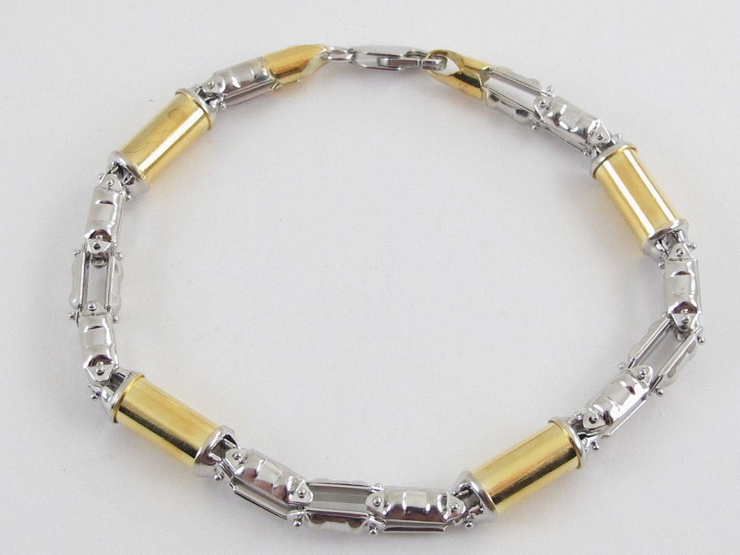 14k Yellow Gold Bullet Link Men's Bracelet 8 3/4 Etsy