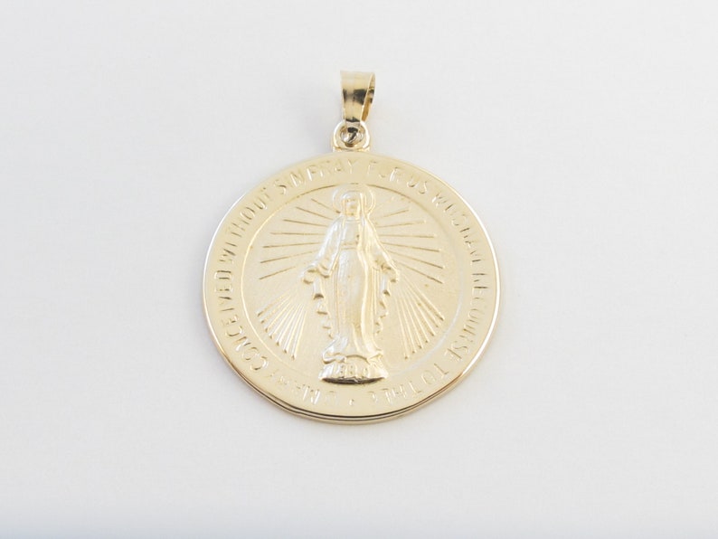 Real 14k Yellow Gold Virgin Mary Charm Pendant - Miraculous Medal ...