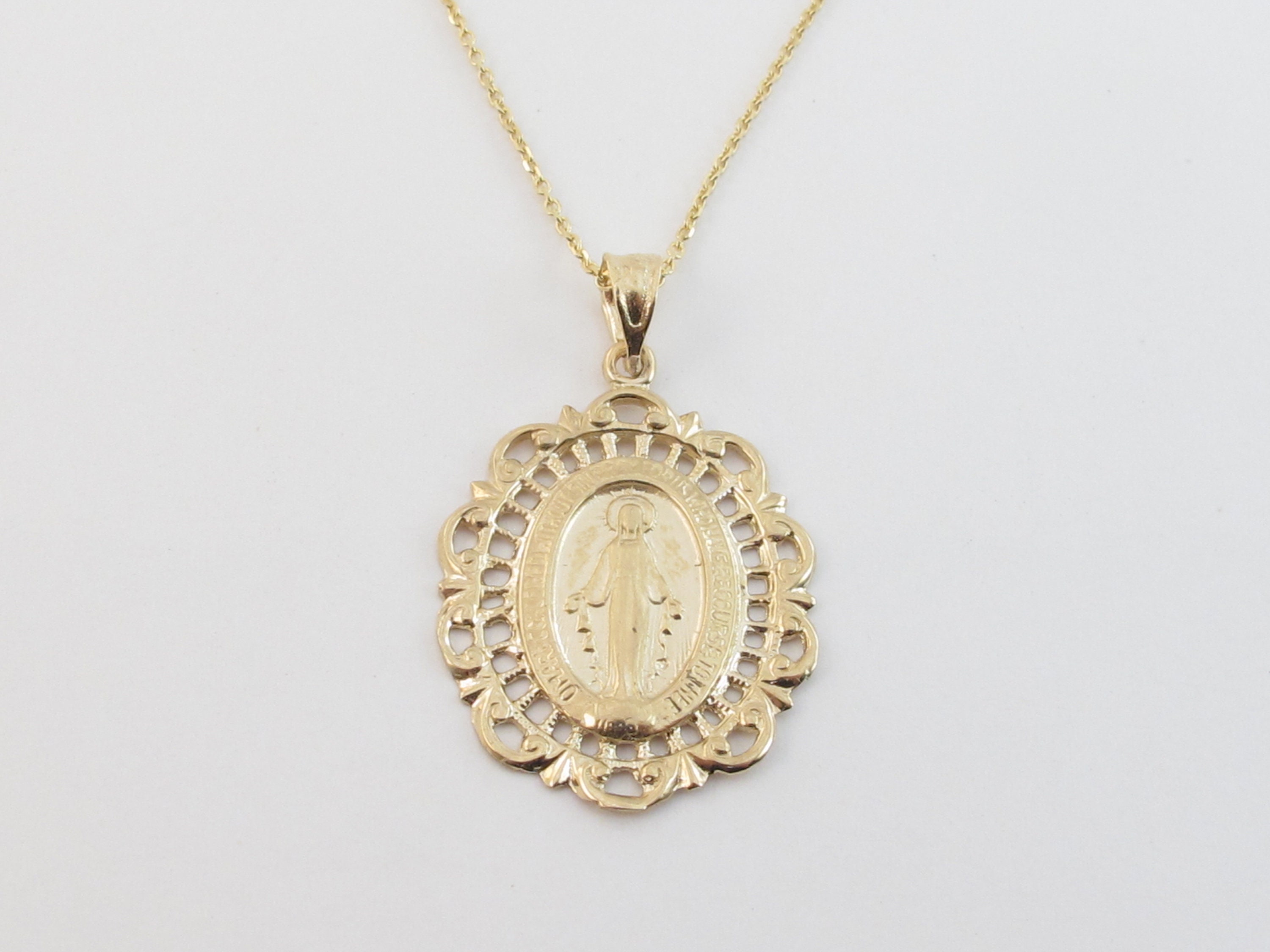 14k Solid Yellow Gold Virgin Mary Pendant Necklace 16" 18" 20" - Etsy