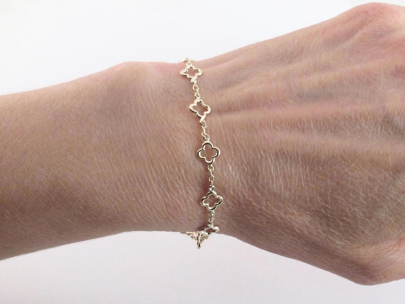 14k Solid Yellow Gold Irish Clover Bracelet And Necklace - 7" , 18" image 5