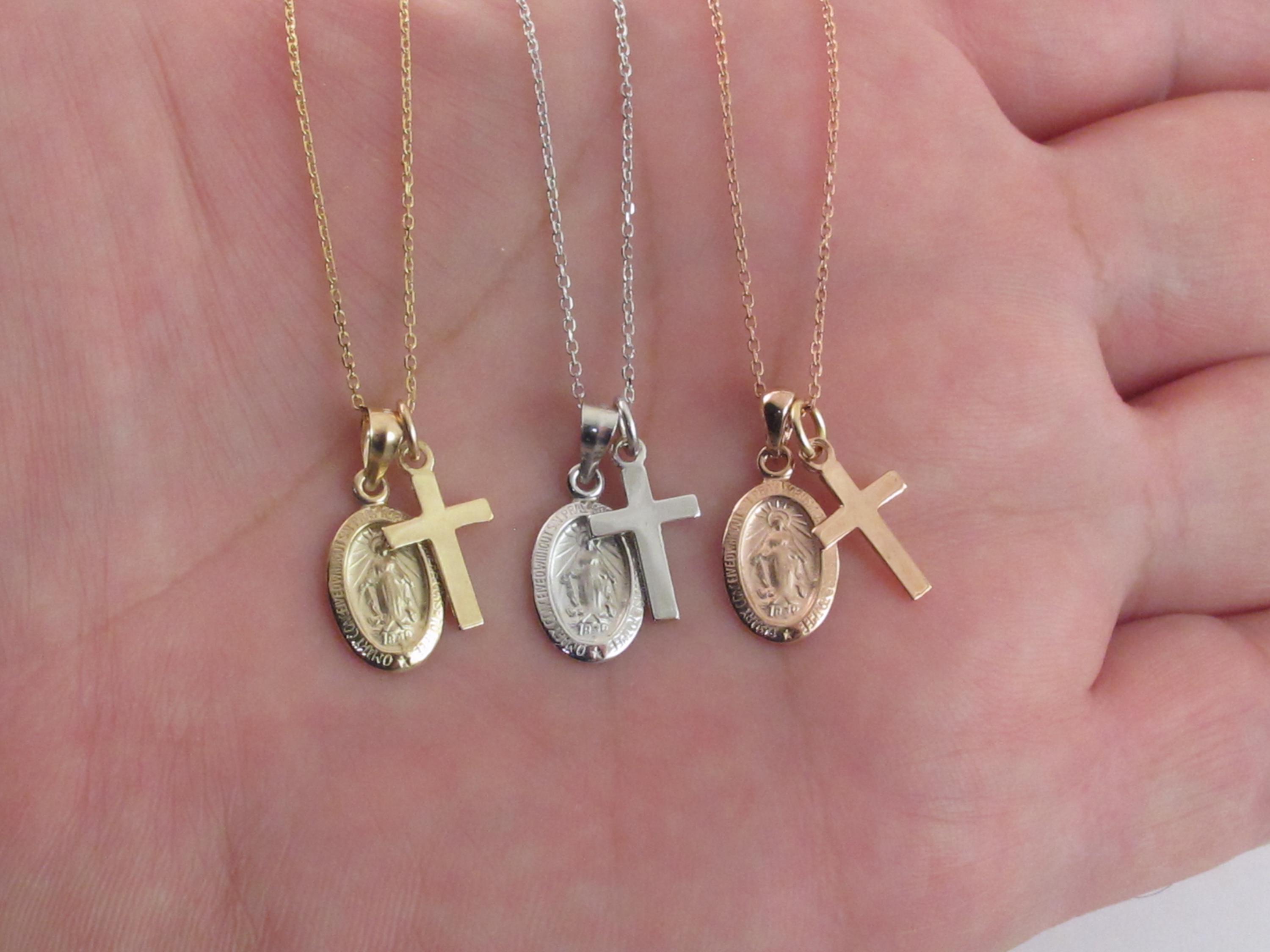 14k Solid Gold Virgin Mary Cross Pendant Necklace - Etsy