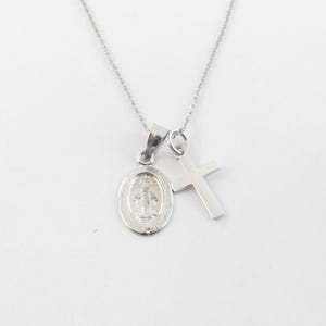 14k Solid Gold Virgin Mary Cross Pendant Necklace - Etsy