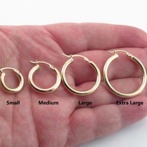 14k Yellow Gold Shiny Hoop Earrings 3 mm Thick , Small , Medium , Large