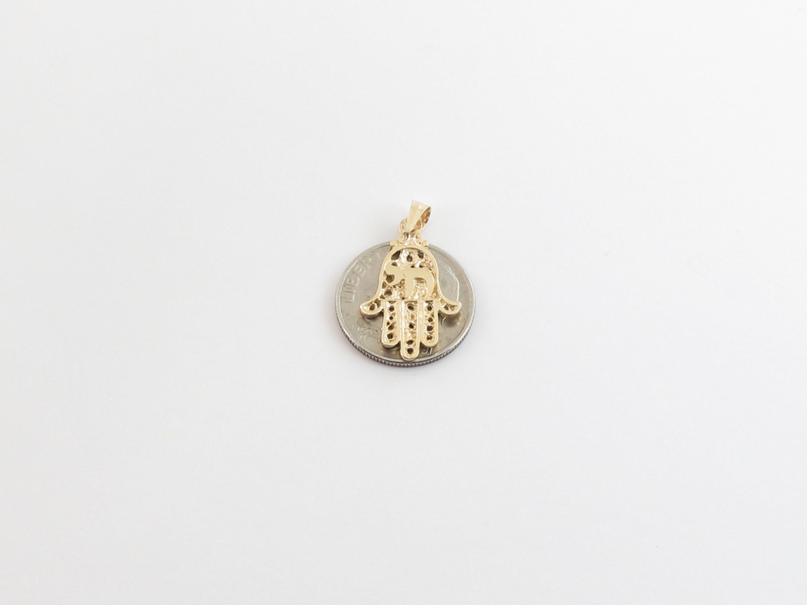 Jewelry Hamsa Chai Charms 14K Yellow Gold Jewish Symbol Safety Pin with