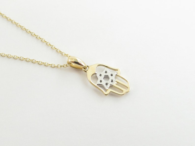 14k Yellow Gold Hamsa Jewish Star Of David Diamond Necklace 16 Great Necklace For Children