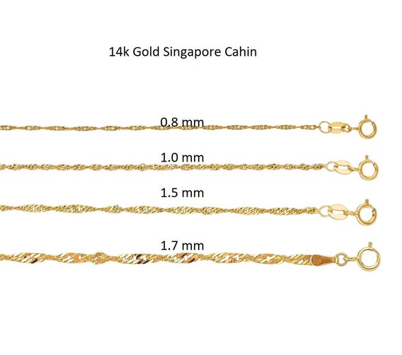 Singapore Chain Necklace 14k Yellow Gold 0.8 Mm 1.0 Mm 1.5 