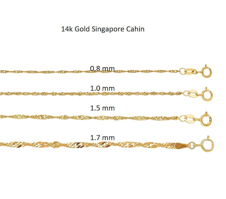 Singapore Chain Necklace 14k Yellow Gold 0.8 mm ,1.0 mm , 1.5 mm , 1.7 mm Available In 16 18 20 22 24 Round Spring clasp image 1