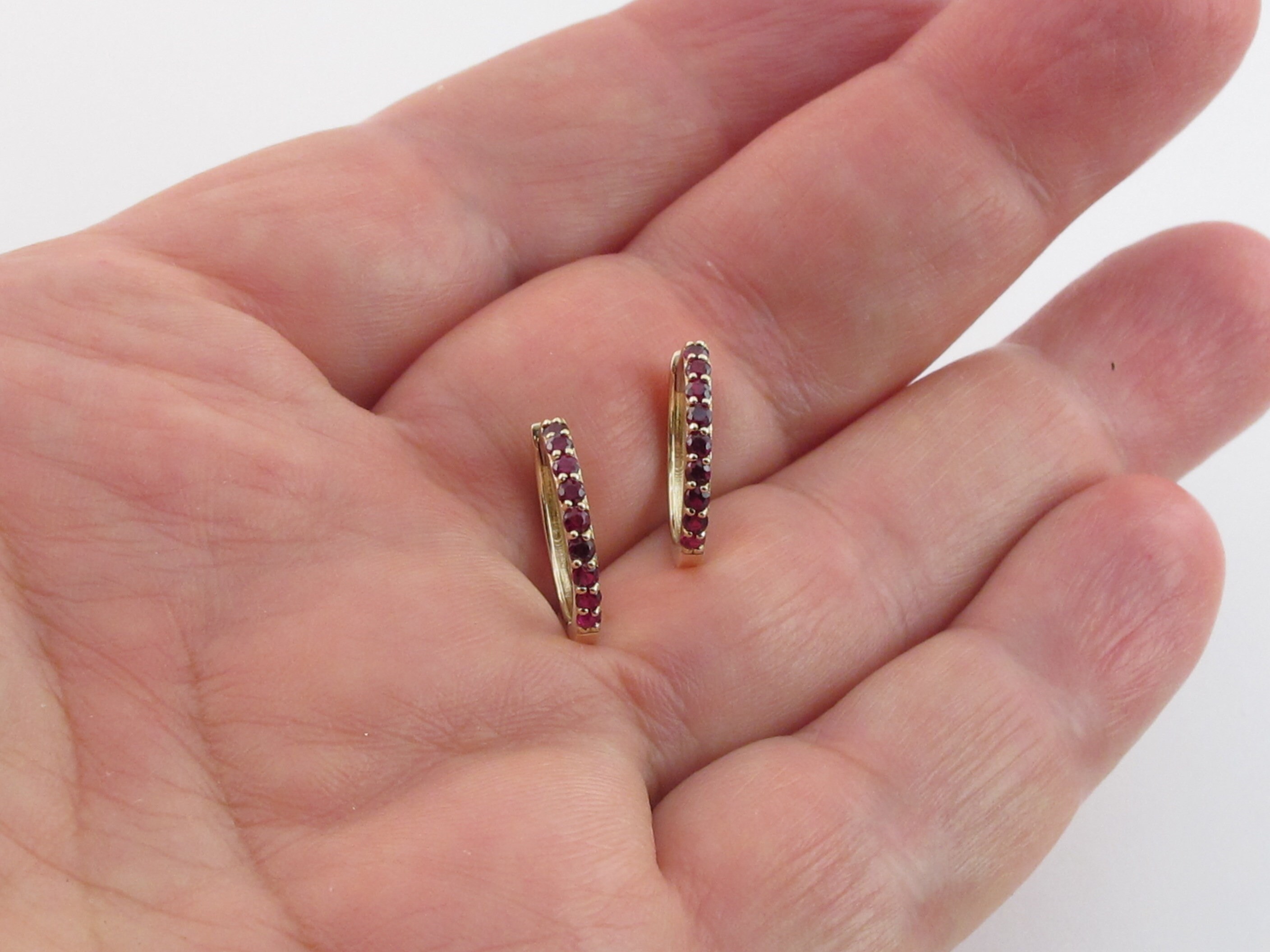 14k Yellow Gold Ruby Hoop Earrings | Etsy