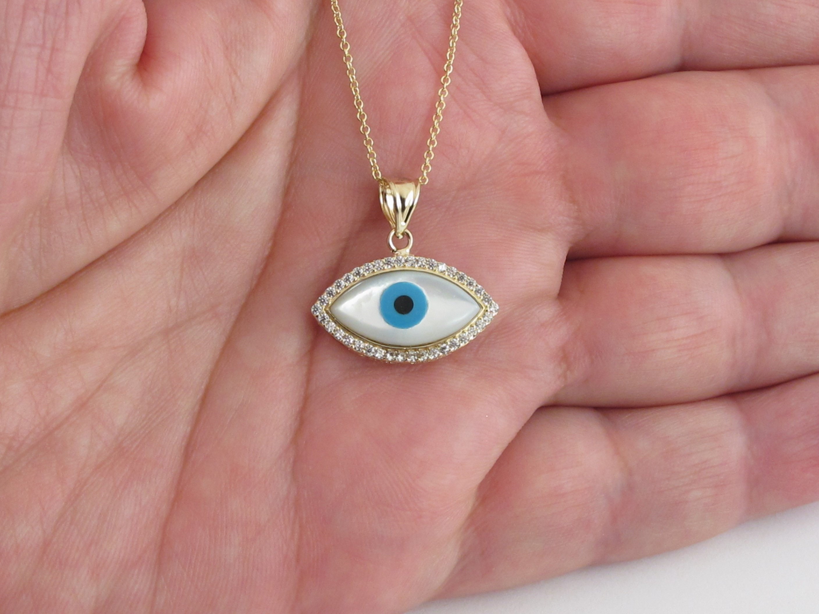 14k Yellow Gold Evil Eye Pendant 