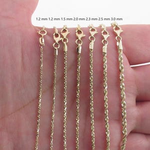 14k Solid Gold Diamond Cut Rope Chain Necklace: Sturdy Pendant Chain