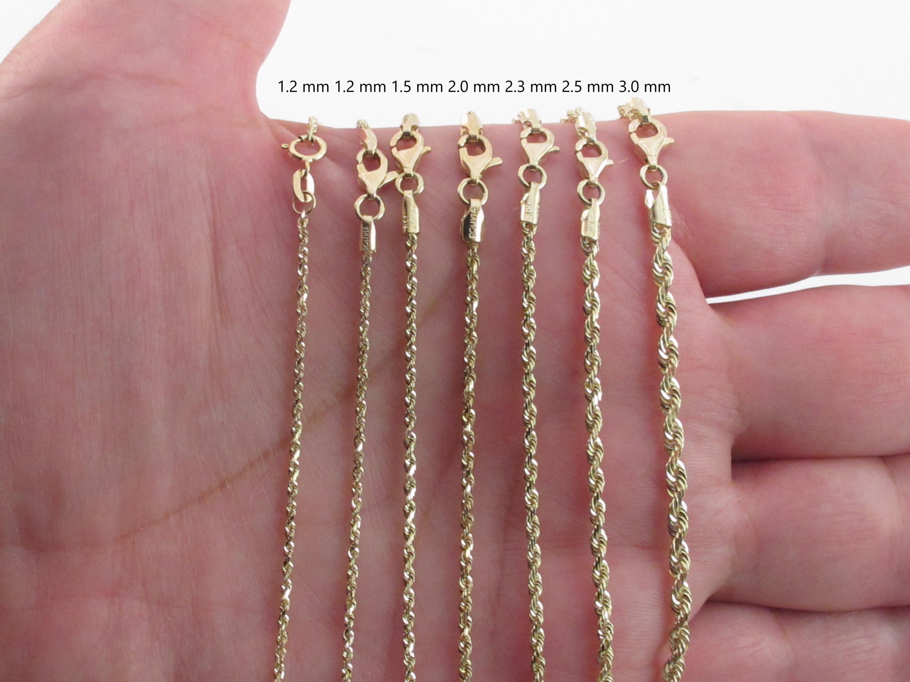 14k Solid Gold Diamond Cut Rope Chain Necklace: Sturdy Pendant Chain