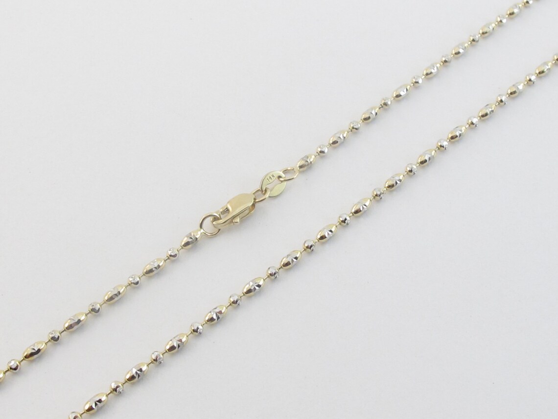 14k Yellow and White Gold Ball Bead Chain 16 18 Etsy