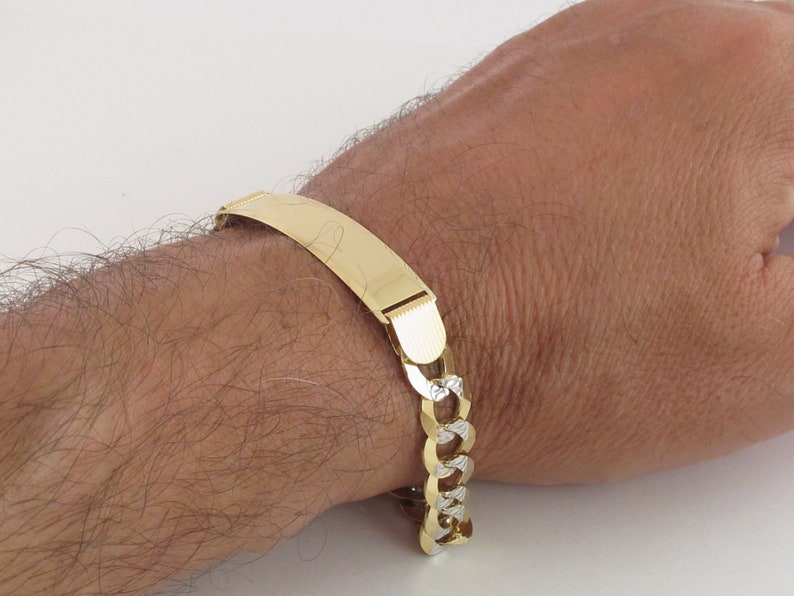 14k Solid Gold Men's Cuban Link ID Bracelet 8 8 Etsy