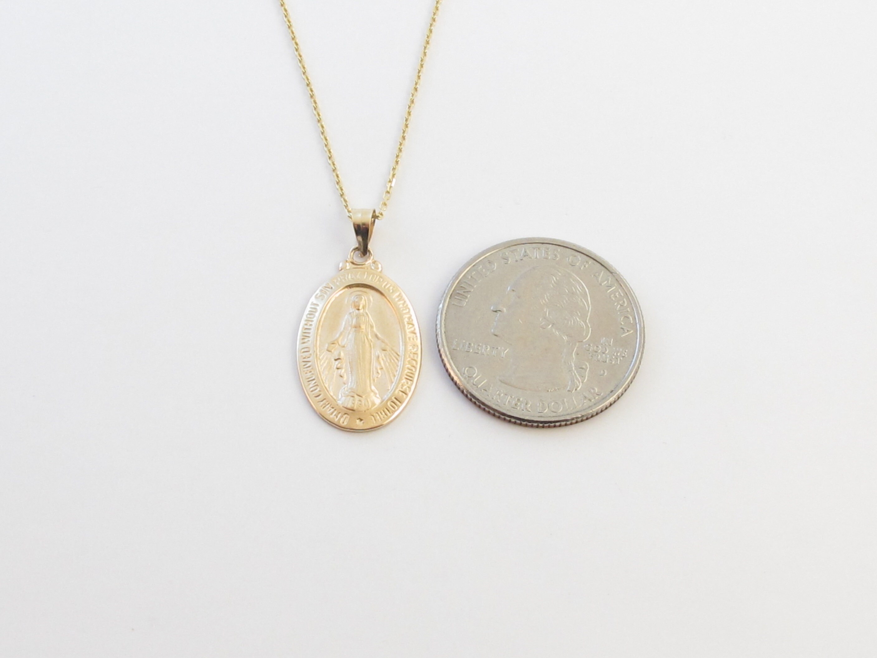 Real 14k Solid Yellow Gold Virgin Mary Pendant Necklace 16" 18" 20 ...