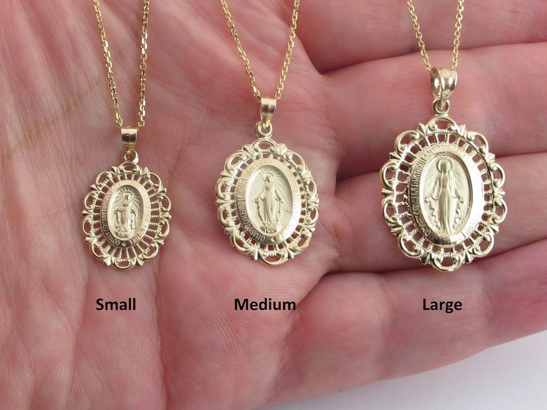 14k Solid Yellow Gold Virgin Mary Pendant Necklace - Etsy