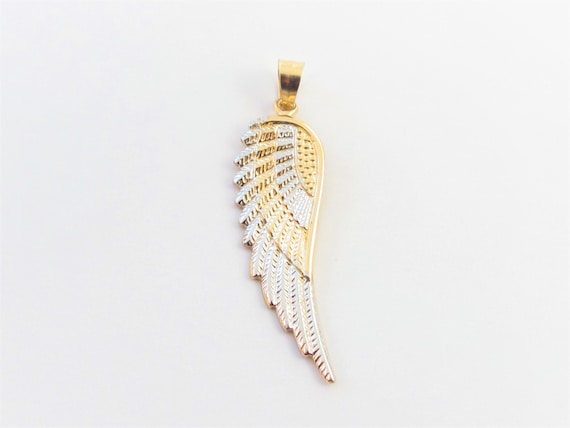 Angel Wings Pendant 14k Solid Yellow and White Gold Etsy