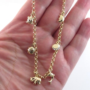 Charm Ankle Bracelet 14k Yellow Gold Rolo Link Chain - Wonderful Anklet with Assorted Charms Adjustable 10" To 9"