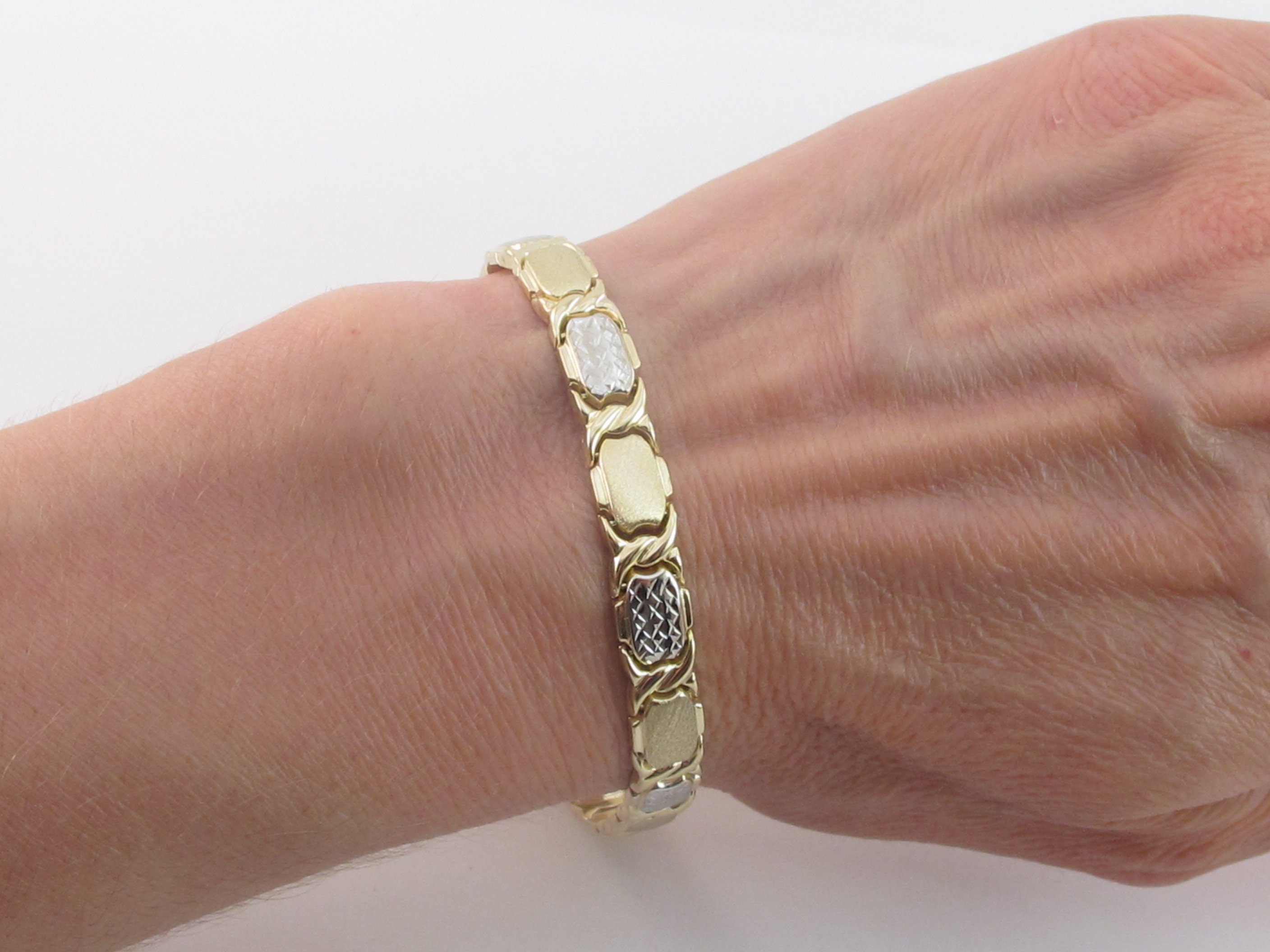 14k Yellow and White Gold XO Bracelet Great Shiny Diamond Cut