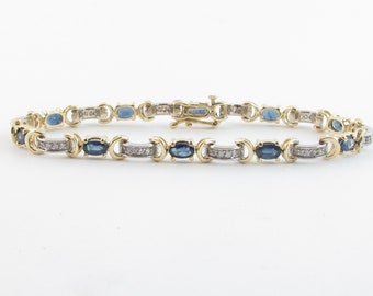 14k Yellow Gold Diamond And Sapphire Tennis Bracelet