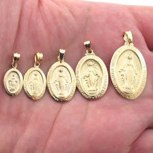 14k Solid Yellow Gold Virgin Mary Charm Pendant - Extra Small, Small, Medium , Large , Extra Large