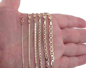 10k Solid Yellow Gold Mariner Anchor Chain Necklace - Various Widths