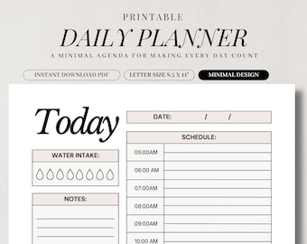 Printable Daily Planner | Daily Agenda | Minimal Aesthetic | Schedule