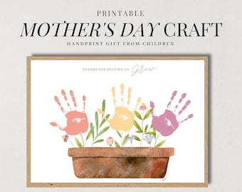 Mother's Day Printable Handprint Craft DIY for Mother Grandma from 3 Children Kids Toddler Baby