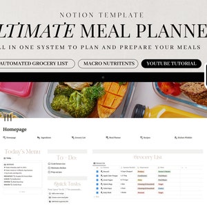 The Ultimate Meal Planner Konzept Vorlage | Digitale Speiseplan Vorlage | Meal Prep | Einkaufsliste | Ästhetik | 400+ Zutaten