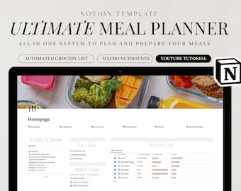 The Ultimate Meal Planner Notion Template |  Digital Meal Plan Template | Meal Prep | Grocery List | Aesthetic  |  400+ Ingredients