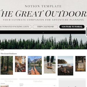 The Great Outdoors Notion Template | Hiking Log | Camping Planner | Hiking Journal |  Travel Itinerary