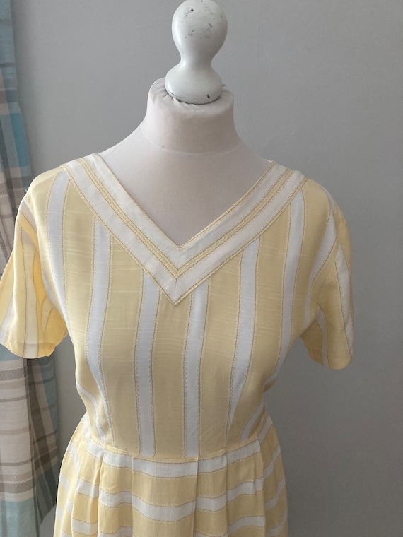 Original 1950s lemon and white striped dress - image 9