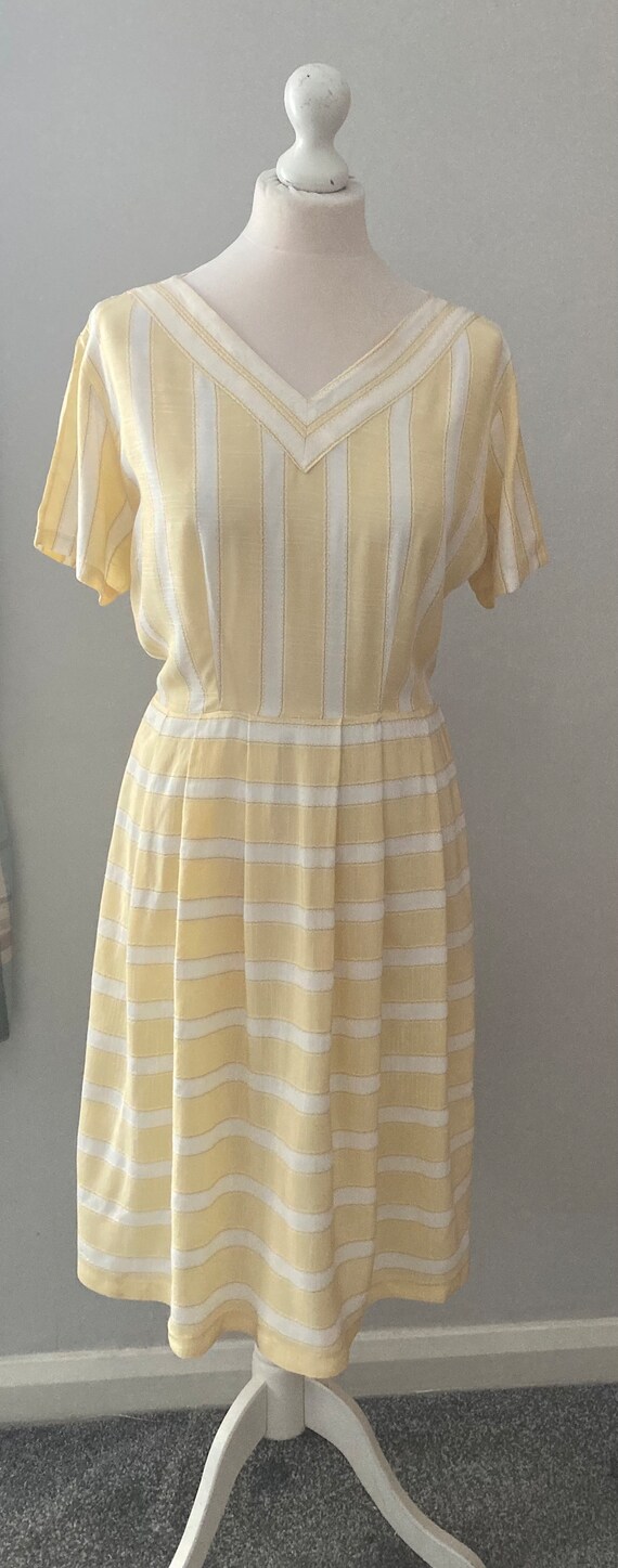 Original 1950s lemon and white striped dress - image 2