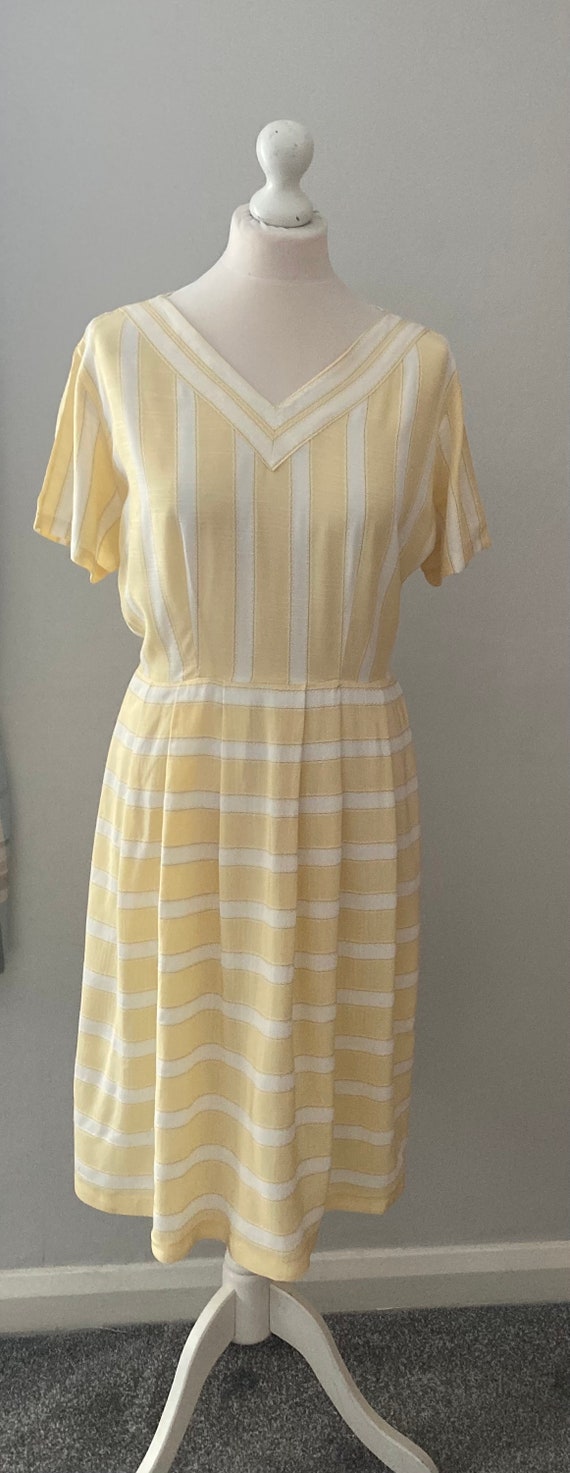 Original 1950s lemon and white striped dress - image 1