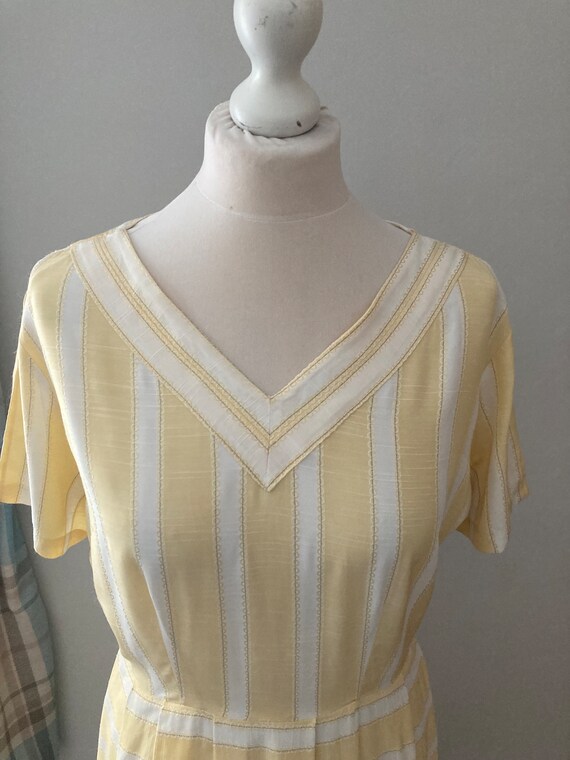 Original 1950s lemon and white striped dress - image 3