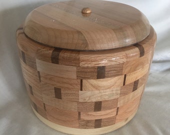 Custom Handmade Wood Maple and Oak Basket Cremation Urn