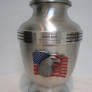 857 American Patriot Satin Finish Adult Solid Aluminum Cremation Urn,