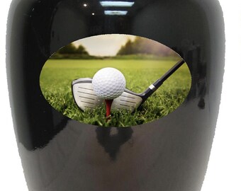 141 Black Golf Sport Adult Metal Vase Cremation Funeral Urn