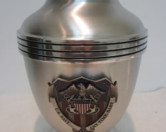 437 Navy Satin Finish Adult Solid Aluminum Cremation Urn, Free plate