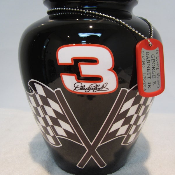 233  #3 Racing Black Custom Adult Metal Cremation Funeral Urn with Checkered Flag,