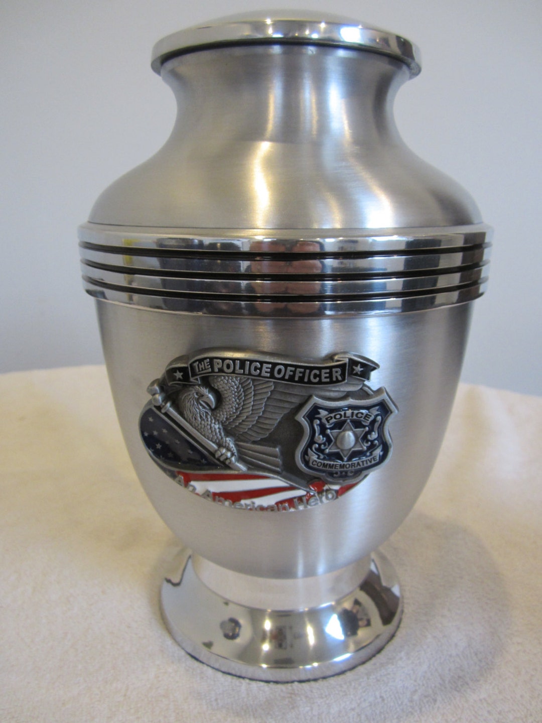 837 Satin Aluminum Police Officer With Flag Cremation Urn, Free ...